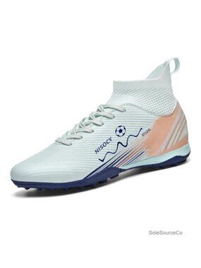 Soccer Cleats High-Top Athletic Turf Football Shoes Faux Leather Lace-Up